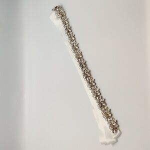 White Crystal Rhinestone Beaded Satin Belt Sash